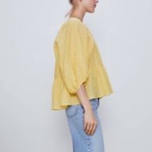 ZARA Yellow Polka Dot Relaxed Fit Summer Top S/M